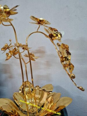 Giỏ hoa phong lan bằng đồng mạ vàng 24k quà tặng trang trí cao cấp