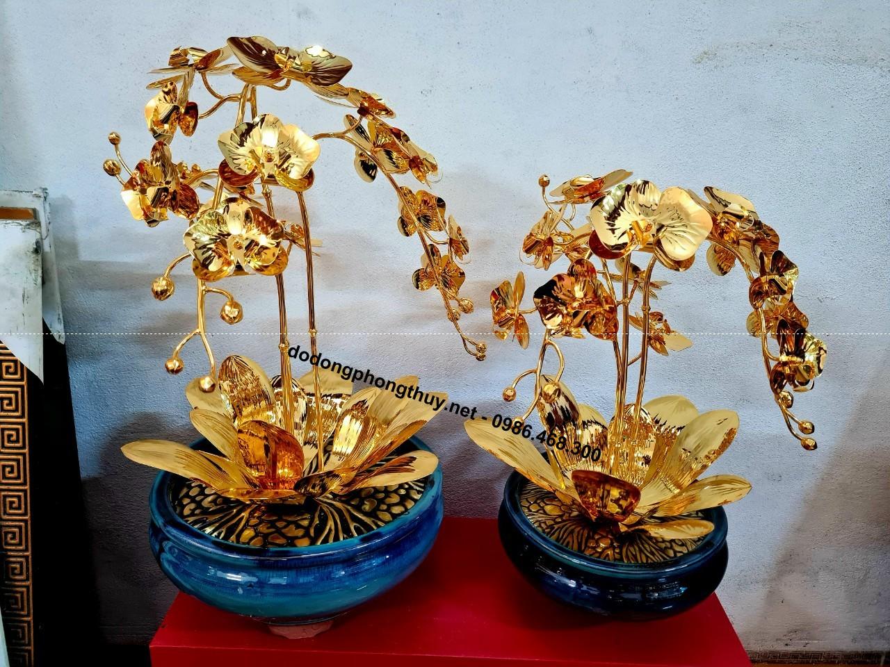 giỏ hoa phong lan bằng đồng mạ vàng